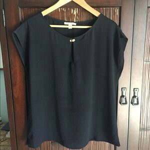 Anthropologie Black Cap-Sleeve Blouse with Gold Accent